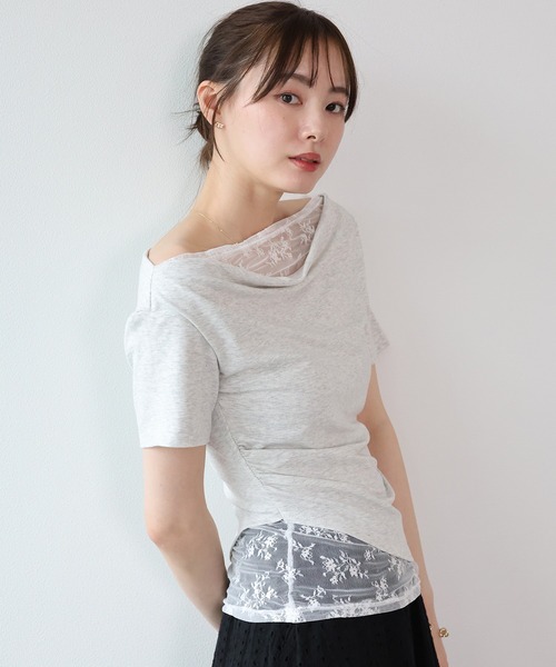 BLUEEAST（ブルーイースト）の「レースドッキングドレープカットソー（Tシャツ/カットソー・レディース・ブルー/グレー/ベージュ/ブラック/チャコールグレー・MEDIUM）」の7枚目の写真