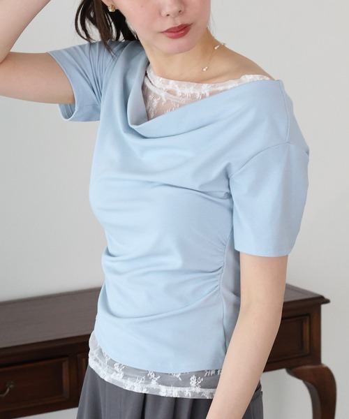 BLUEEAST（ブルーイースト）の「レースドッキングドレープカットソー（Tシャツ/カットソー・レディース・ブルー/グレー/ベージュ/ブラック/チャコールグレー・MEDIUM）」の21枚目の写真