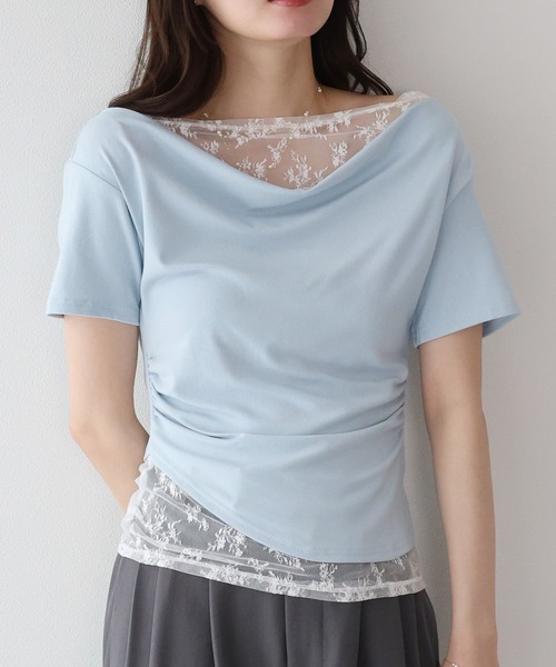 BLUEEAST（ブルーイースト）の「レースドッキングドレープカットソー（Tシャツ/カットソー・レディース・ブルー/グレー/ベージュ/ブラック/チャコールグレー・MEDIUM）」の19枚目の写真