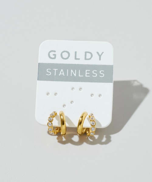 GOLDY(ゴールディ)の「【金属アレルギー軽減】キュービックジルコニア ダブル フープ ステンレス ピアス(ピアス(両耳用)・レディース・ゴールド/シルバー・FREE)」の9枚目の写真