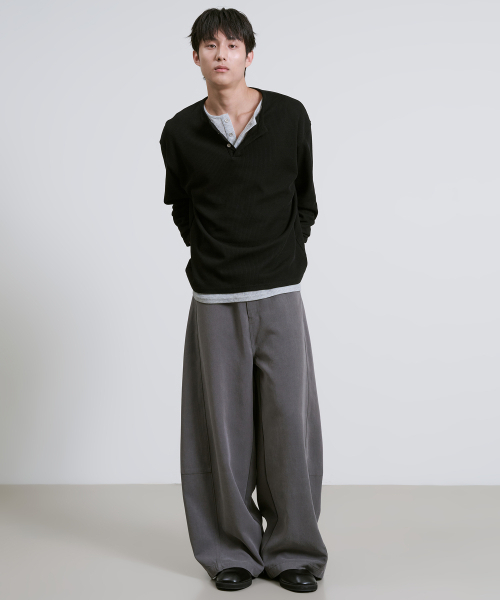 OWSA(オウサ)の「切り替えワイドベーシックスラックス 2色(スラックス・メンズ・ブラック/グレー・MEDIUM/X-LARGE/LARGE)」の5枚目の写真