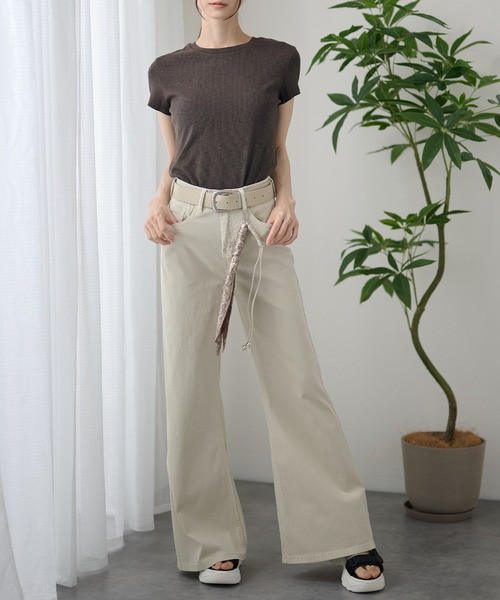 DAYRA（デイラ）の「ベルト付き ハイウエスト ベーシック ワイド ロング（デニムパンツ・レディース・ブルー/グレイッシュベージュ・S/M/L/XL）」の5枚目の写真
