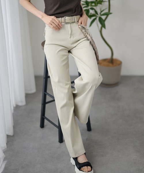 DAYRA（デイラ）の「ベルト付き ハイウエスト ベーシック ワイド ロング（デニムパンツ・レディース・ブルー/グレイッシュベージュ・S/M/L/XL）」の6枚目の写真