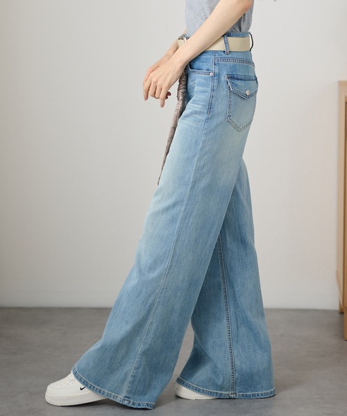 DAYRA（デイラ）の「ベルト付き ハイウエスト ベーシック ワイド ロング（デニムパンツ・レディース・ブルー/グレイッシュベージュ・S/M/L/XL）」の11枚目の写真