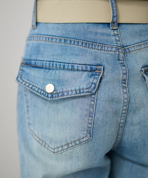 DAYRA（デイラ）の「ベルト付き ハイウエスト ベーシック ワイド ロング（デニムパンツ・レディース・ブルー/グレイッシュベージュ・S/M/L/XL）」の18枚目の写真