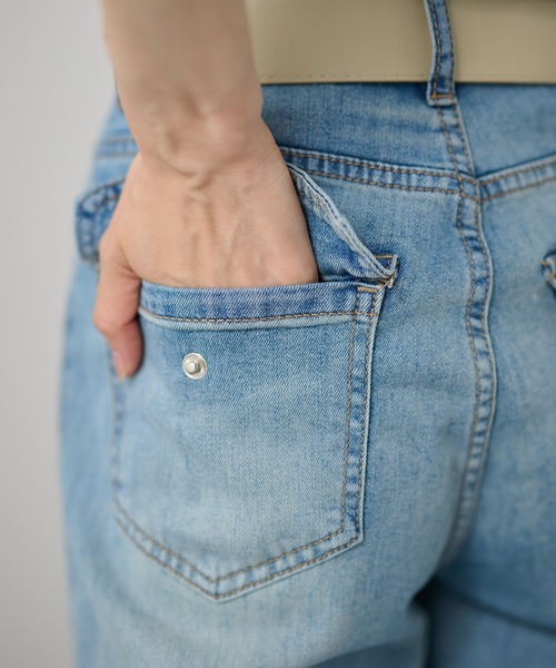 DAYRA（デイラ）の「ベルト付き ハイウエスト ベーシック ワイド ロング（デニムパンツ・レディース・ブルー/グレイッシュベージュ・S/M/L/XL）」の19枚目の写真