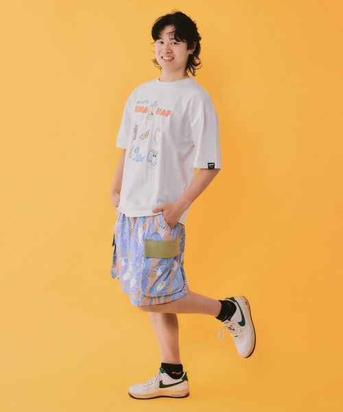 ScoLar Parity（スカラーパリティ）の「362114：Parityキャラ トロピカルリーフ柄ハーフパンツ（その他パンツ・レディース・オレンジ/ネイビー/ブラック・M）」の5枚目の写真