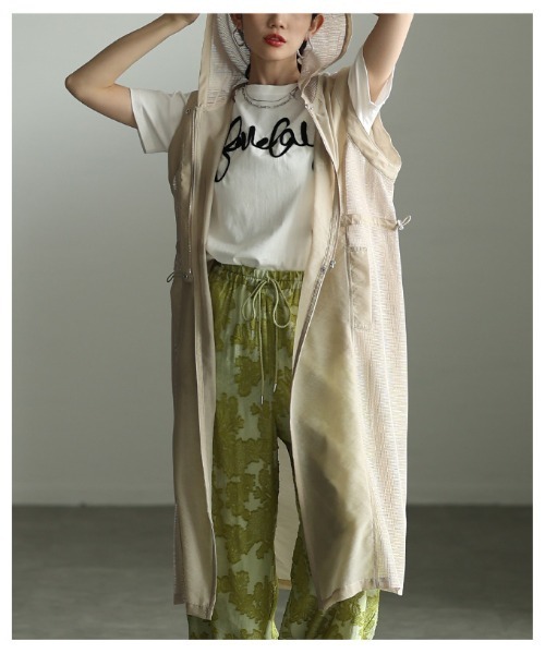 Sawa a la mode(サワアラモード)の「ローン×メッシュフーディーロングジレ(その他アウター・レディース・ベージュ/ブラック・FREE)」の5枚目の写真