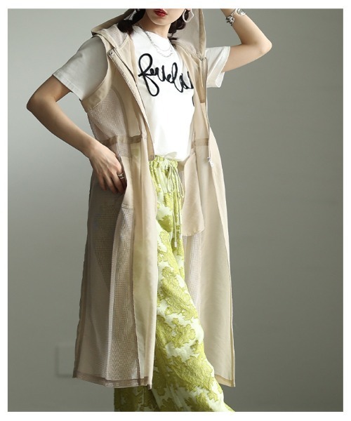 Sawa a la mode(サワアラモード)の「ローン×メッシュフーディーロングジレ(その他アウター・レディース・ベージュ/ブラック・FREE)」の11枚目の写真