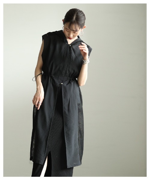 Sawa a la mode(サワアラモード)の「ローン×メッシュフーディーロングジレ(その他アウター・レディース・ベージュ/ブラック・FREE)」の19枚目の写真