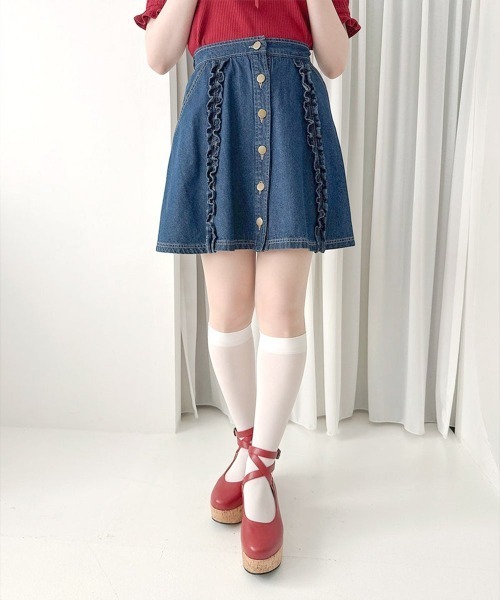 F i.n.t（フィント）の「フリル使いデニムミニスカート/fint フィント（デニムスカート・レディース・インディゴブルー/ブラック・FREE）」の3枚目の写真