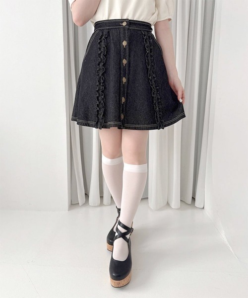 F i.n.t（フィント）の「フリル使いデニムミニスカート/fint フィント（デニムスカート・レディース・インディゴブルー/ブラック・FREE）」の9枚目の写真