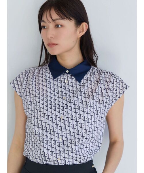 TONAL(トーナル)の「Tモノグラムクレリックフレンチシャツ(シャツ/ブラウス・レディース・アイボリー/ネイビー・MEDIUM)」の3枚目の写真