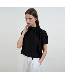 Cowl Neck Scarf Blouse [Black]
