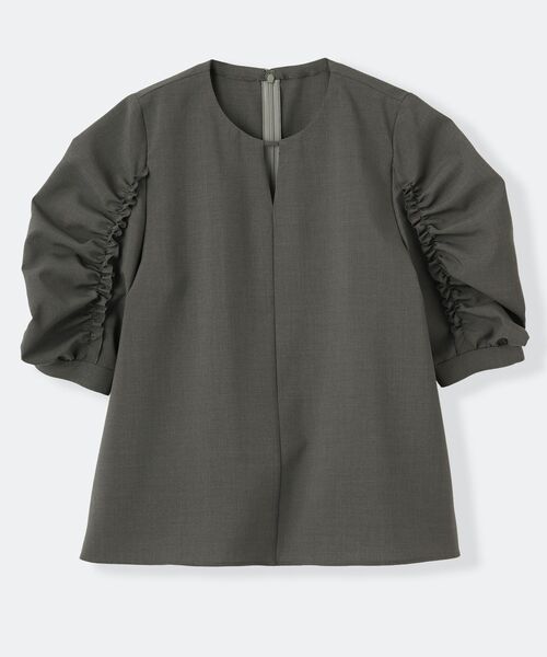 LANVIN en Bleu(ランバンオンブルー)の「ドライポリエステルギャザー袖ブラウス(シャツ/ブラウス・レディース・グレー/ブラック/オフホワイト・38)」の3枚目の写真