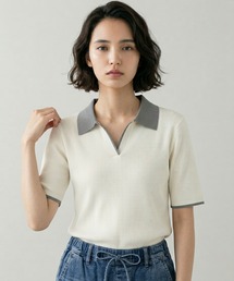 洗えるポロ襟ニットプルオーバー半袖/724796