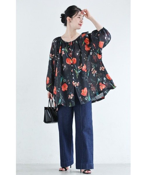 cawaii(カワイイ)の「(黒)開き始めたチューリップのシアーブラウストップス(シャツ/ブラウス・レディース・ブラック・FREE)」の4枚目の写真