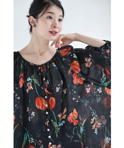 cawaii(カワイイ)の「(黒)開き始めたチューリップのシアーブラウストップス(シャツ/ブラウス・レディース・ブラック・FREE)」の9枚目の写真