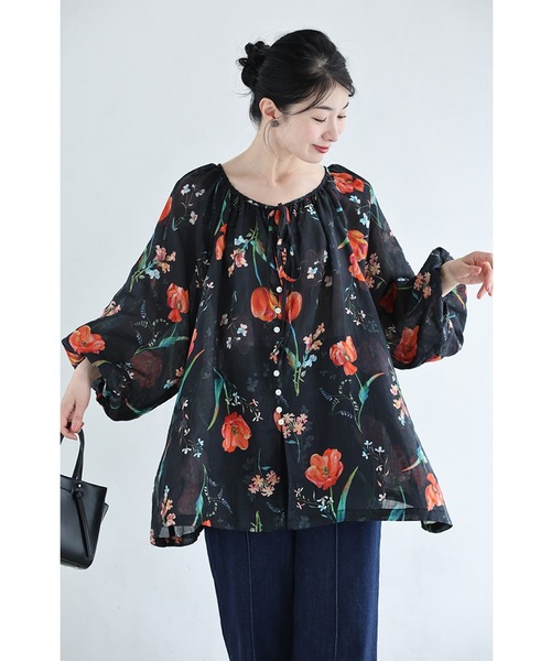 cawaii(カワイイ)の「(黒)開き始めたチューリップのシアーブラウストップス(シャツ/ブラウス・レディース・ブラック・FREE)」の13枚目の写真
