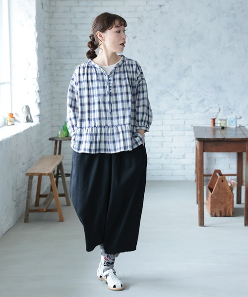 soulberry(ソウルベリー)の「朝顔チェックのブラウス(シャツ/ブラウス・レディース・オフホワイト・LL/3L/4L/5L/M/L)」の10枚目の写真
