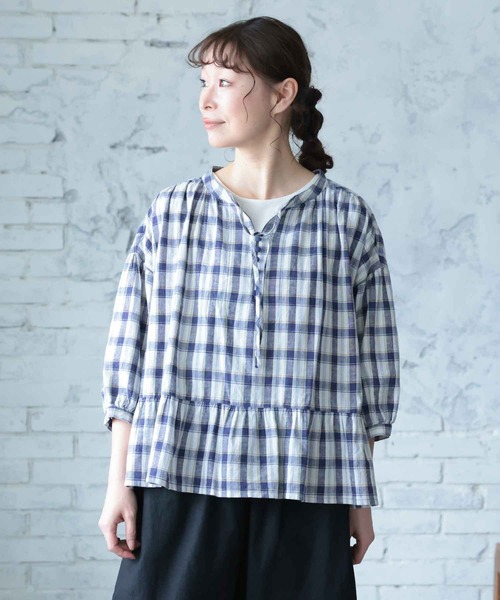 soulberry(ソウルベリー)の「朝顔チェックのブラウス(シャツ/ブラウス・レディース・オフホワイト・LL/3L/4L/5L/M/L)」の14枚目の写真