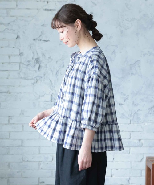 soulberry(ソウルベリー)の「朝顔チェックのブラウス(シャツ/ブラウス・レディース・オフホワイト・LL/3L/4L/5L/M/L)」の13枚目の写真