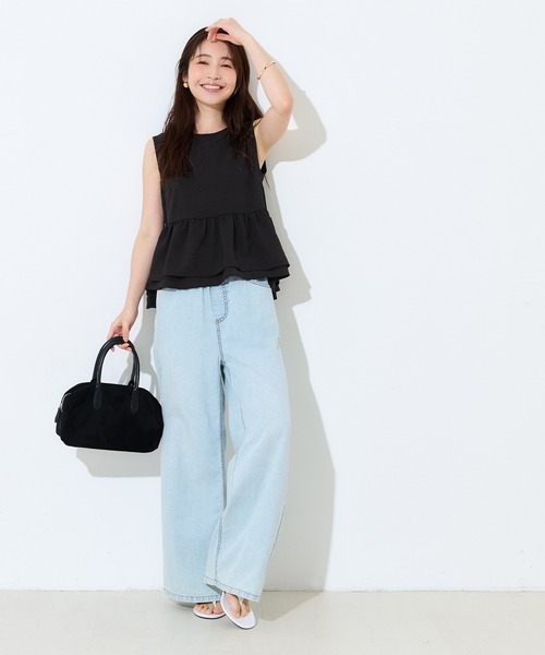 coca(coca)(コカ)の「シボサテン ノースリーブペプラムトップス(Tシャツ/カットソー・レディース・ブラック/カーキ・M/L/S)」の3枚目の写真