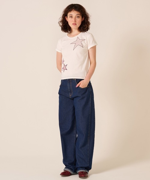 TINA：JOJUN（ティーナジョジュン）の「ルーズフィット カーブ デニムパンツ TINA：JOJUN（その他パンツ・レディース・サックスブルー/インディゴブルー・S/M）」の13枚目の写真