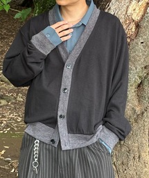 【ユニセックス】配色ニットルーズカーディガン