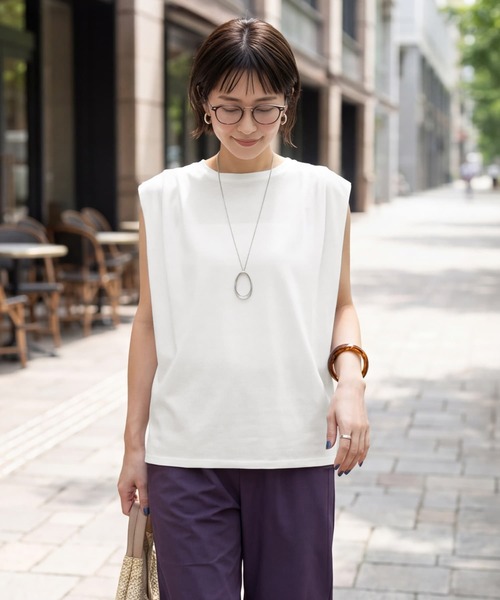STYLE DELI(スタイルデリ)の「接触冷感Wタックカットソートップス(Tシャツ/カットソー・レディース・ブラック/イエロー/ホワイト・FREE)」の2枚目の写真