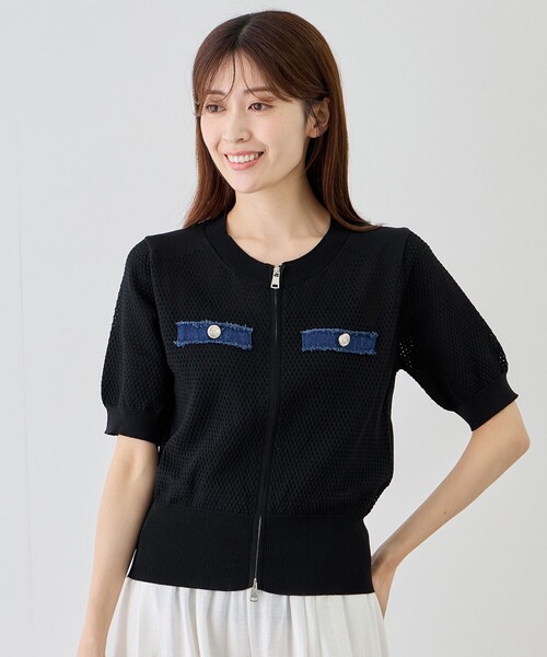 Jayro(ジャイロ)の「デニム配色ジップアップニットカーディガン(カーディガン/ボレロ・レディース・ホワイト系その他/ブラック系その他・FREE)」の2枚目の写真