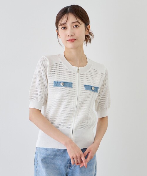 Jayro(ジャイロ)の「デニム配色ジップアップニットカーディガン(カーディガン/ボレロ・レディース・ホワイト系その他/ブラック系その他・FREE)」の18枚目の写真