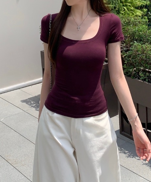 FAVORITO(ファヴォリート)の「UネックTEE(Tシャツ/カットソー・レディース・ホワイト/ブルー/ピンク/パープル・F)」の17枚目の写真