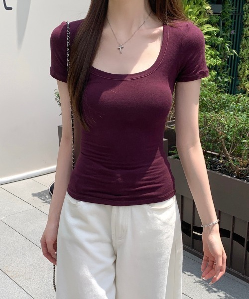FAVORITO(ファヴォリート)の「UネックTEE(Tシャツ/カットソー・レディース・ホワイト/ブルー/ピンク/パープル・F)」の18枚目の写真