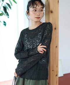 CLEL】Foil Print Cable Crew Neck Knit / 箔プリント ケーブルクルー