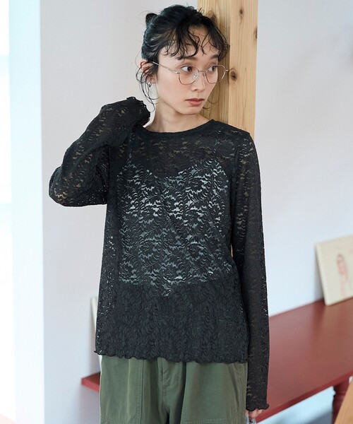 coen(コーエン)の「プリーツレース クルーネック 長袖トップス(Tシャツ/カットソー・レディース・ダークグレー/オフホワイト・M/L)」の13枚目の写真