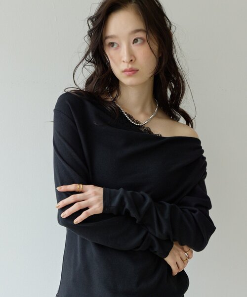 DISCOAT(ディスコート)の「【Noka】レース使いドレーププルオーバー《WEB限定》(Tシャツ/カットソー・レディース・ブラウン/ブラック/アイボリー・FREE)」の2枚目の写真