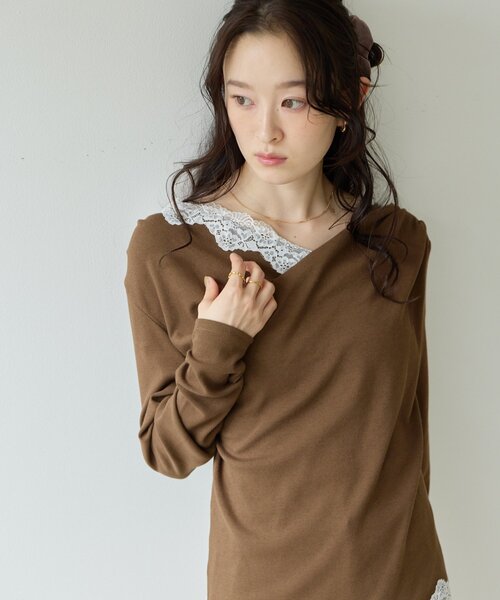 DISCOAT(ディスコート)の「【Noka】レース使いドレーププルオーバー《WEB限定》(Tシャツ/カットソー・レディース・ブラウン/ブラック/アイボリー・FREE)」の10枚目の写真