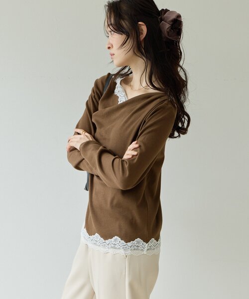 DISCOAT(ディスコート)の「【Noka】レース使いドレーププルオーバー《WEB限定》(Tシャツ/カットソー・レディース・ブラウン/ブラック/アイボリー・FREE)」の12枚目の写真