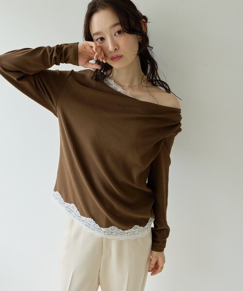 DISCOAT(ディスコート)の「【Noka】レース使いドレーププルオーバー《WEB限定》(Tシャツ/カットソー・レディース・ブラウン/ブラック/アイボリー・FREE)」の8枚目の写真