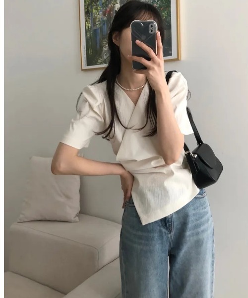 semuse(セミューズ)の「カシュクールアシメトリー高見え美人ブラウス(シャツ/ブラウス・レディース・ブラック/アイボリー・FREE)」の10枚目の写真