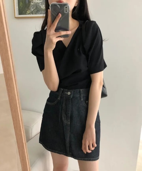 semuse(セミューズ)の「カシュクールアシメトリー高見え美人ブラウス(シャツ/ブラウス・レディース・ブラック/アイボリー・FREE)」の12枚目の写真
