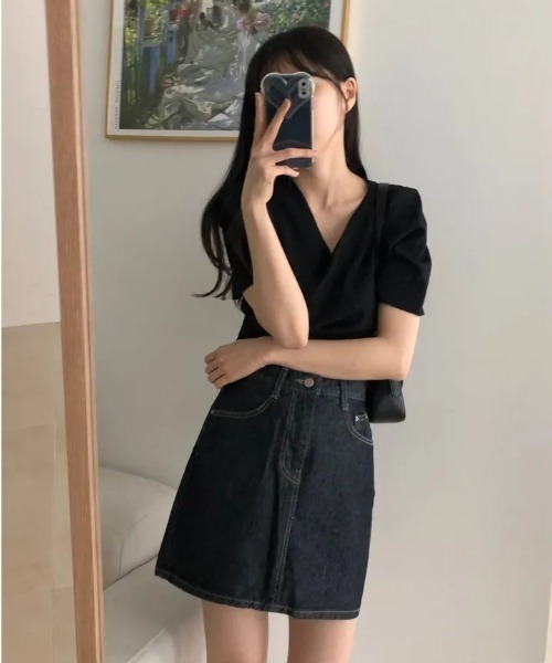 semuse(セミューズ)の「カシュクールアシメトリー高見え美人ブラウス(シャツ/ブラウス・レディース・ブラック/アイボリー・FREE)」の16枚目の写真