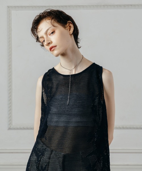 CREDONA(クレドナ)の「LACE KNIT ONE-PIECE/レースニットワンピース(ワンピース・レディース・ネイビー/ライトイエロー・FREE)」の8枚目の写真