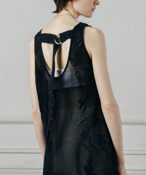 CREDONA(クレドナ)の「LACE KNIT ONE-PIECE/レースニットワンピース(ワンピース・レディース・ネイビー/ライトイエロー・FREE)」の9枚目の写真