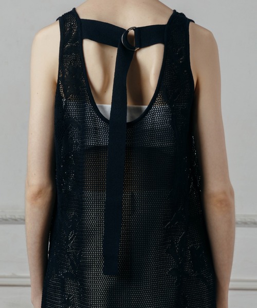 CREDONA(クレドナ)の「LACE KNIT ONE-PIECE/レースニットワンピース(ワンピース・レディース・ネイビー/ライトイエロー・FREE)」の10枚目の写真