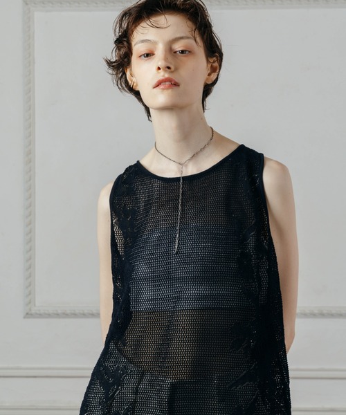 CREDONA(クレドナ)の「LACE KNIT ONE-PIECE/レースニットワンピース(ワンピース・レディース・ネイビー/ライトイエロー・FREE)」の11枚目の写真