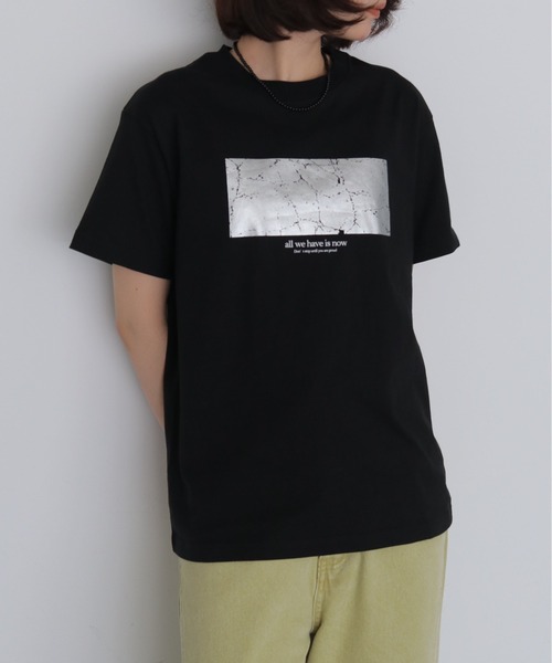HER CLOSET(ハークローゼット)の「【HER CLOSET】クラッシュ箔 Tシャツ CRASHED FOIL T-SHIRT(Tシャツ/カットソー・レディース・ブラック/オフホワイト・L/M/S)」の13枚目の写真