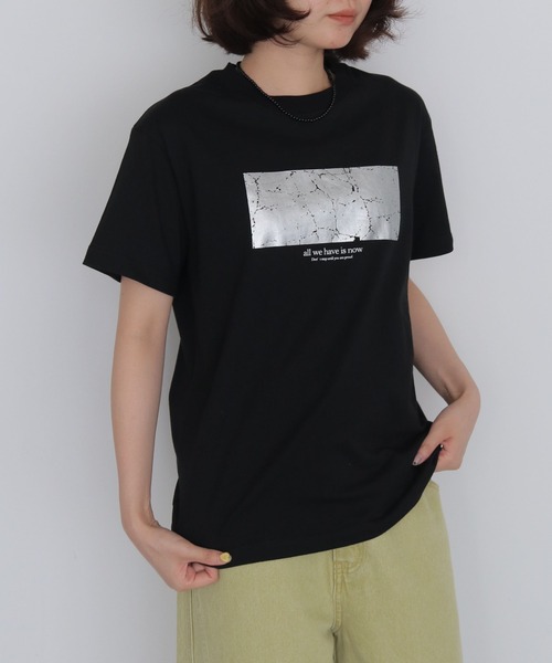 HER CLOSET(ハークローゼット)の「【HER CLOSET】クラッシュ箔 Tシャツ CRASHED FOIL T-SHIRT(Tシャツ/カットソー・レディース・ブラック/オフホワイト・L/M/S)」の12枚目の写真