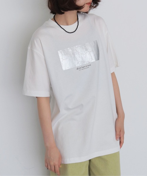 HER CLOSET(ハークローゼット)の「【HER CLOSET】クラッシュ箔 Tシャツ CRASHED FOIL T-SHIRT(Tシャツ/カットソー・レディース・ブラック/オフホワイト・L/M/S)」の9枚目の写真